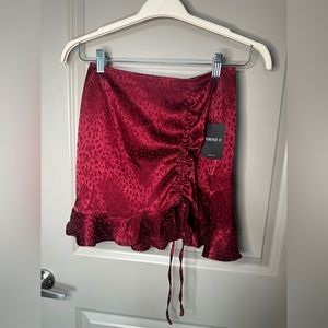 Burgundy Satin Maroon Asymmetrical Mini Skirt with front tie NWT